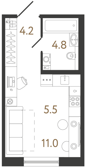 Студия №1 в ЖК Передвижники 2 - 25.5 м²
