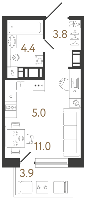 Студия №384 в ЖК Передвижники 2 - 24.2 м²