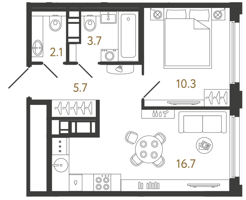 Однокомнатная квартира №230 в ЖК Гений - 38.5 м²