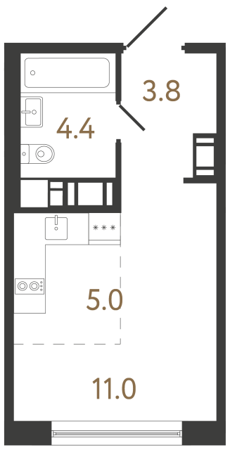 Студия №307 в ЖК Передвижники 2 - 24.2 м²  - №2