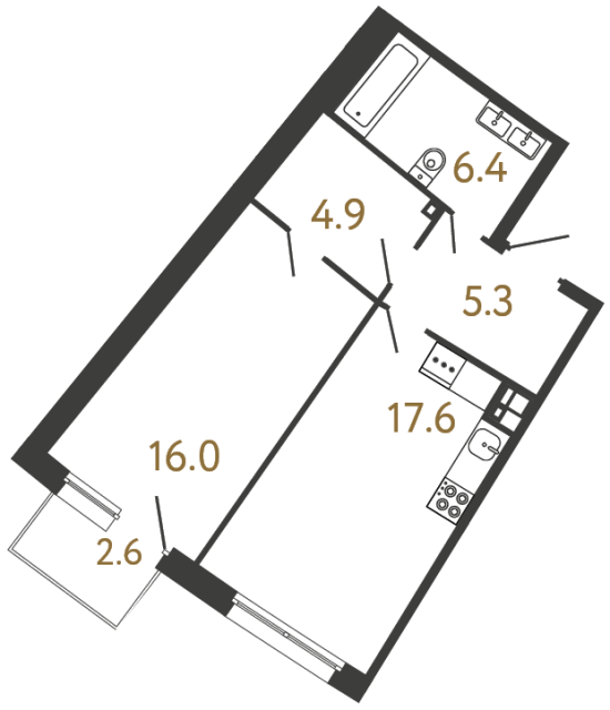 Однокомнатная квартира №80 в ЖК Цвет Зеленогорска - 50.2 м²  - №2
