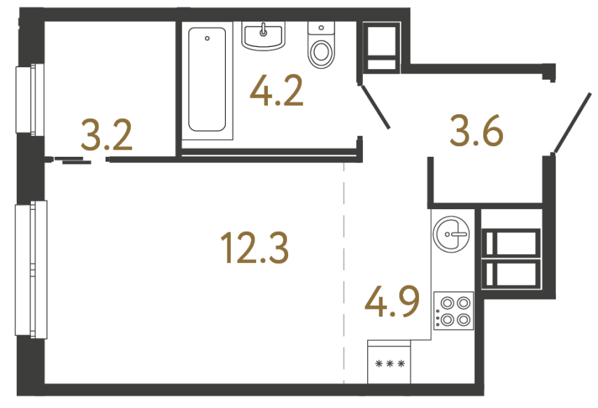 Студия №230 в ЖК Передвижники - 28.2 м²  - №2