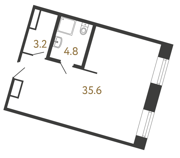 Однокомнатный номер №138 в ЖК Типография - 43.6 м²  - №2