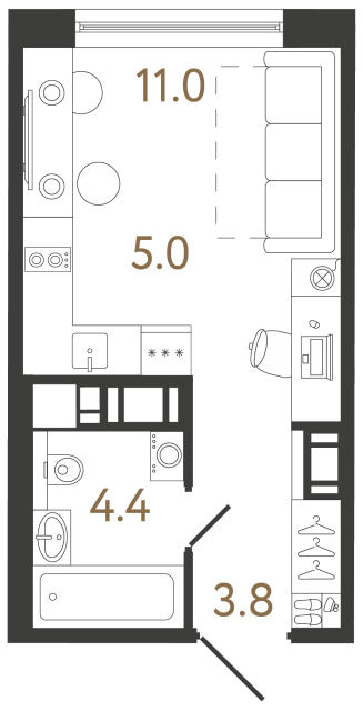 Студия №312 в ЖК Передвижники 2 - 24.2 м²