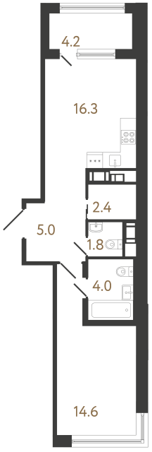Однокомнатная квартира №76 в ЖК Передвижники 2 - 44.1 м²  - №2