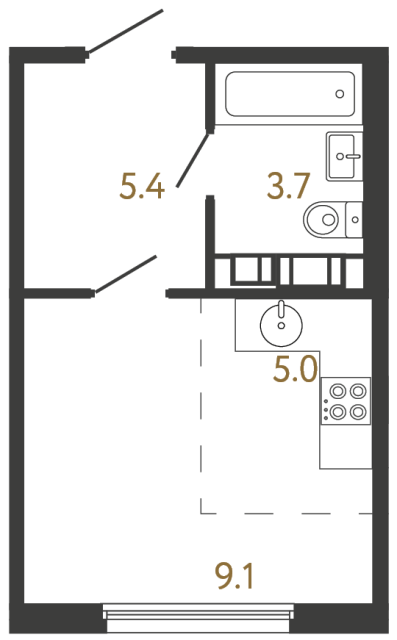 Студия №660 в ЖК Гений - 23.2 м²  - №2