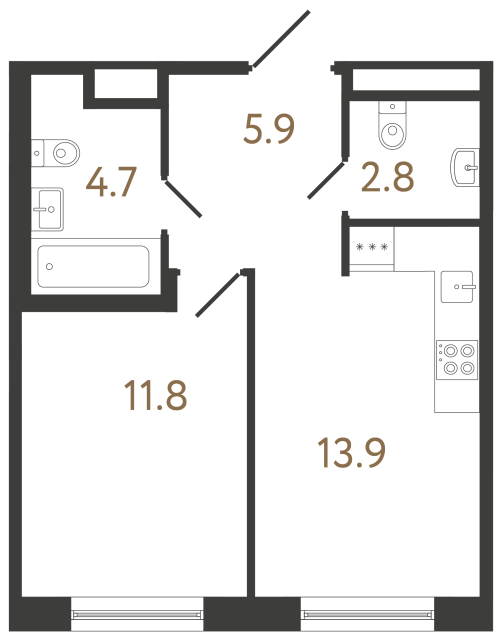 Однокомнатная квартира №146 в ЖК Передвижники 2 - 39.1 м²  - №2