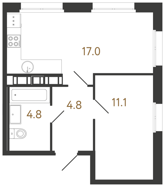 Однокомнатная квартира №532 в ЖК Куинджи - 37.7 м²  - №2