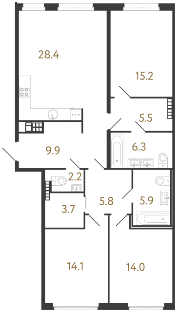 Трёхкомнатная квартира №41 в ЖК Визионер - 111 м²  - №2