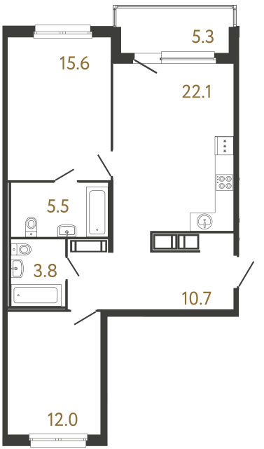 Двухкомнатная квартира №255 в ЖК Передвижники - 69.7 м²  - №2