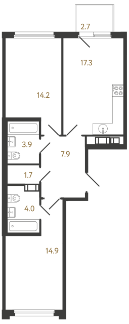 Двухкомнатная квартира №565 в ЖК Гений - 63.9 м²  - №2
