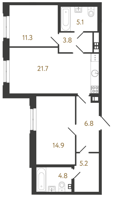 Двухкомнатная квартира №35 в ЖК Коллекционер - 73.6 м²  - №2