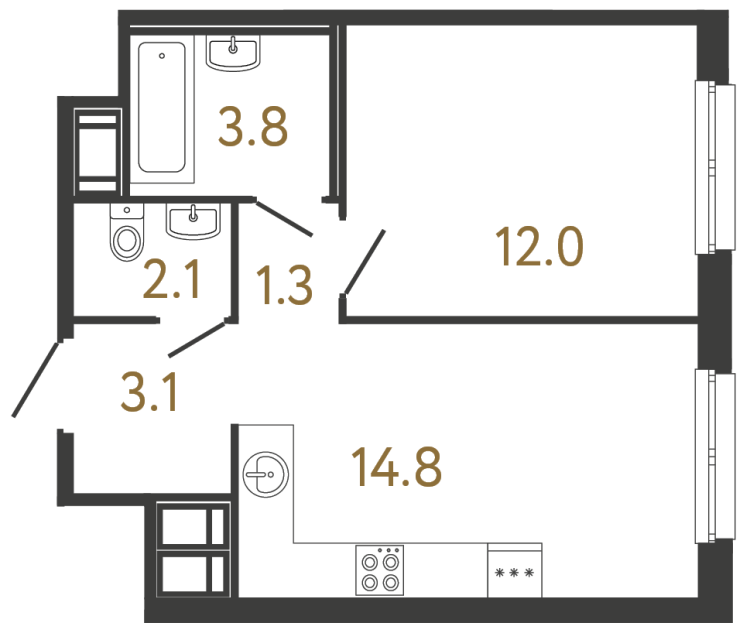 Однокомнатная квартира №89 в ЖК Передвижники - 37.1 м²  - №2