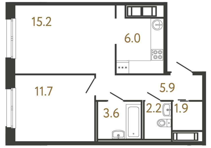 Однокомнатная квартира №112 в ЖК Передвижники - 46.5 м²  - №2