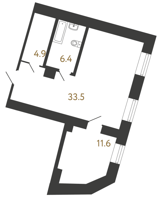Однокомнатный номер №118 в ЖК Типография - 56.4 м²  - №2