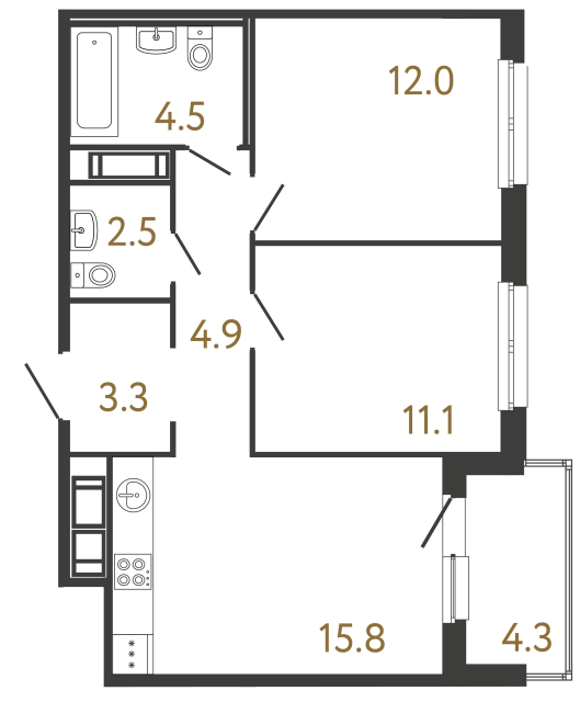 Двухкомнатная квартира №324 в ЖК Передвижники - 54.1 м²  - №2