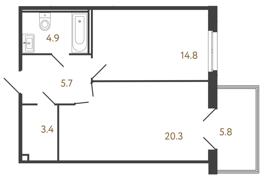 Однокомнатный номер №7 в комплексе «Репин» - 49.1 м²  - №2