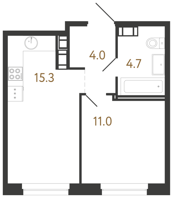 Однокомнатная квартира №314 в ЖК Куинджи - 35 м²  - №2