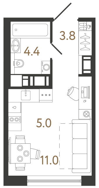 Студия №80 в ЖК Передвижники 2 - 24.2 м²