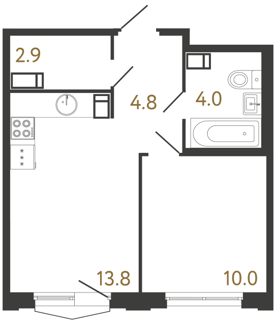 Однокомнатная квартира №800 в ЖК Струны 2 оч. - 35.5 м²  - №2