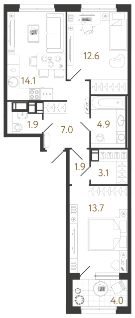 Двухкомнатная квартира №875 в ЖК Струны 2 оч. - 59.2 м²