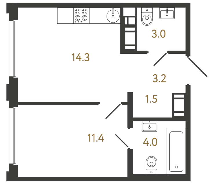 Однокомнатная квартира №276 в ЖК Гений - 37.4 м²  - №2
