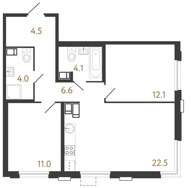 Двухкомнатная квартира №596 в ЖК Струны 2 оч. - 64.8 м²  - №2