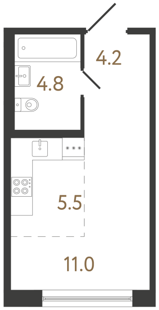 Студия №2 в ЖК Передвижники 2 - 25.5 м²  - №2