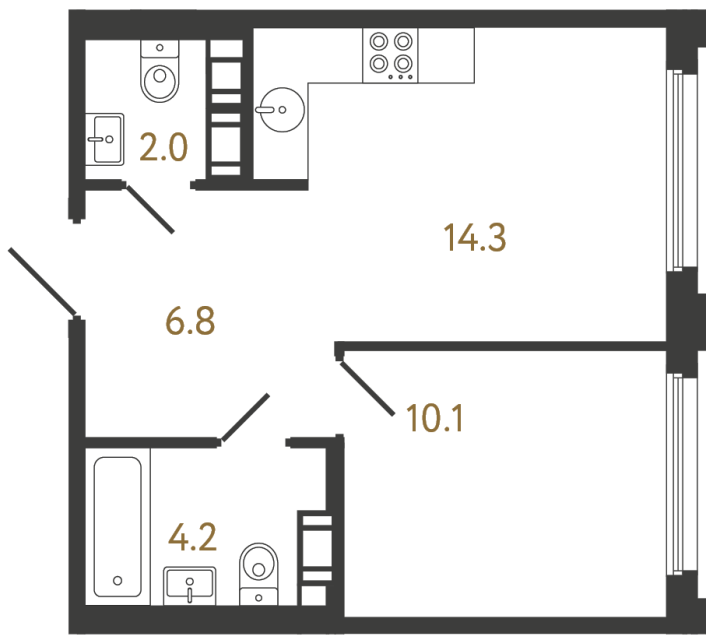 Однокомнатная квартира №1019 в ЖК Гений - 37.4 м²  - №2