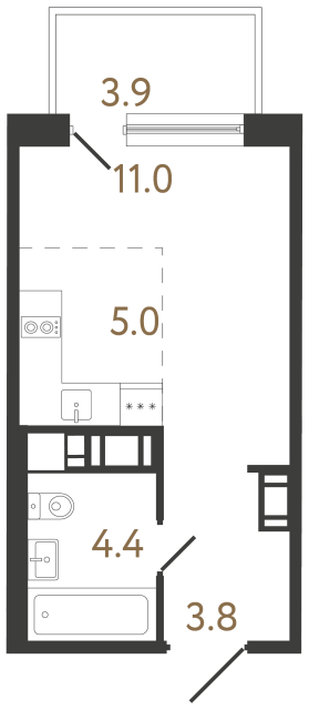 Студия №201 в ЖК Передвижники 2 - 24.2 м²  - №2