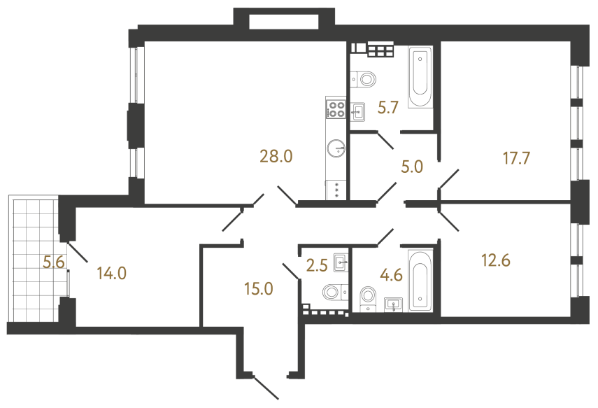Трёхкомнатная квартира №36 в ЖК Коллекционер - 105.1 м²  - №2