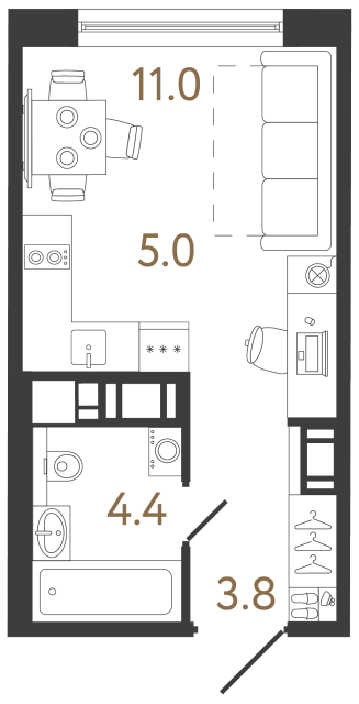 Студия №162 в ЖК Передвижники 2 - 24.2 м²