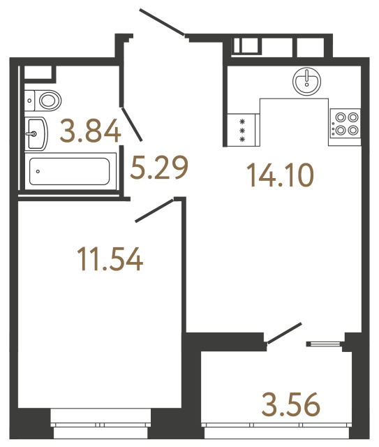 Однокомнатная квартира №724 в ЖК Ultra City 3 - 34.77 м²  - №2