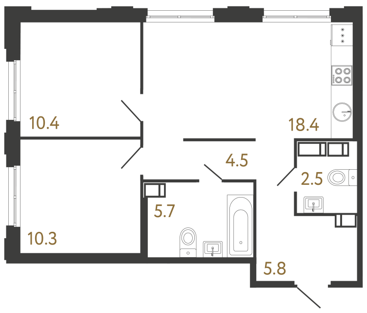 Двухкомнатная квартира №744 в ЖК Струны 2 оч. - 57.6 м²  - №2