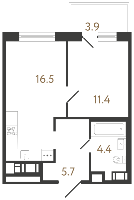 Однокомнатная квартира №99 в ЖК Передвижники 2 - 38 м²  - №2