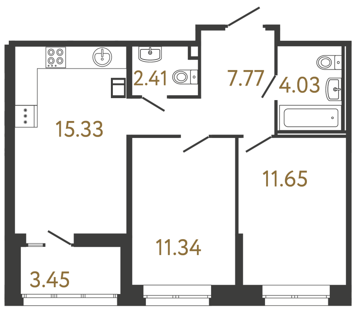 Двухкомнатная квартира №772 в ЖК Ultra City 3 - 52.53 м²  - №2
