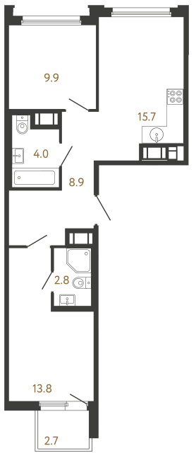Двухкомнатная квартира №121 в ЖК Гений - 55.1 м²  - №2