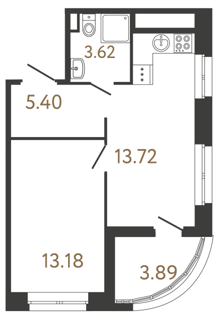Однокомнатная квартира №479 в ЖК Ultra City 3 - 35.92 м²  - №2
