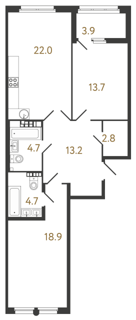 Двухкомнатная квартира №120 в ЖК Миръ - 80 м²  - №2