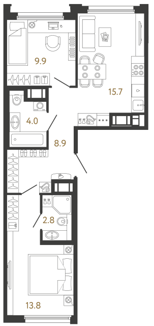 Двухкомнатная квартира №113 в ЖК Гений - 55.1 м²