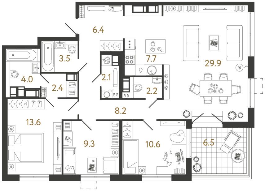 Трёхкомнатная квартира №161 в ЖК Струны - 99.9 м²
