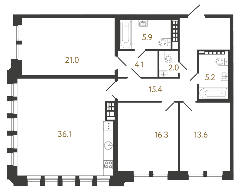 Трёхкомнатная квартира №62 в ЖК Коллекционер - 119.6 м²  - №2