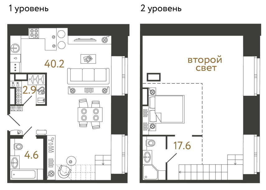 Однокомнатный номер №45 в ЖК Типография - 65.3 м²