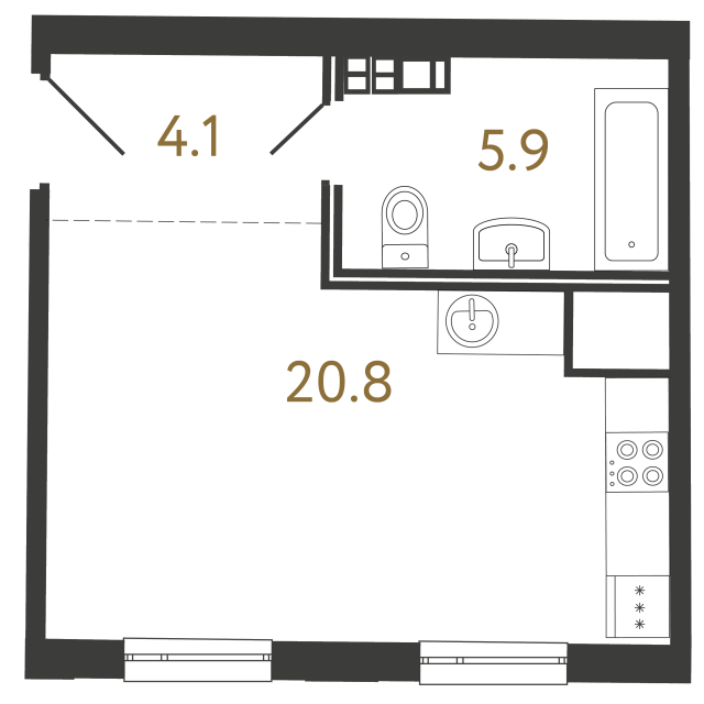 Апартаменты-студия №53 в ЖК Светоч - 30.8 м²  - №2