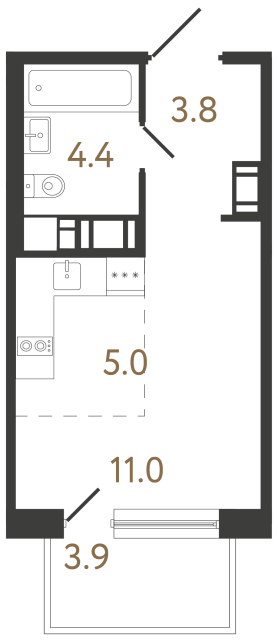 Студия №395 в ЖК Передвижники 2 - 24.2 м²  - №2