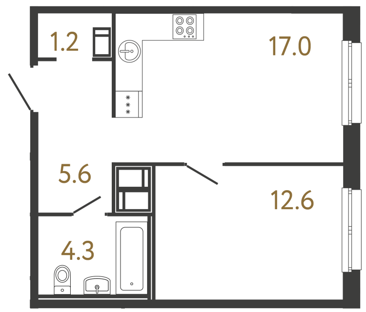 Однокомнатная квартира №116 в ЖК Передвижники - 40.7 м²  - №2