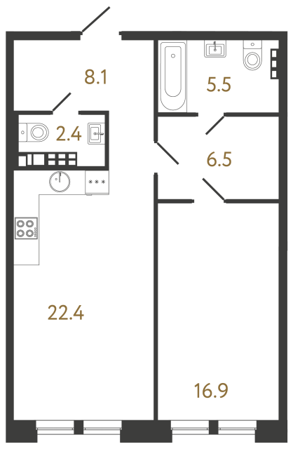 Однокомнатная квартира №41 в ЖК Коллекционер - 61.8 м²  - №2