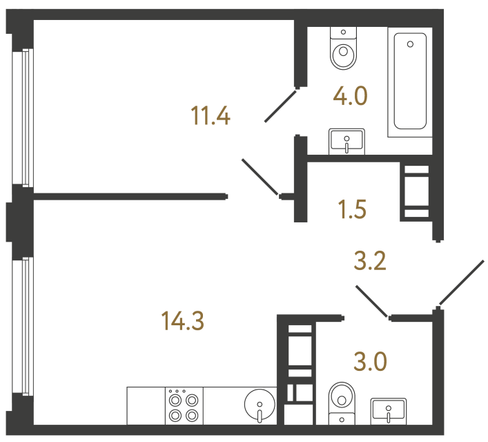 Однокомнатная квартира №216 в ЖК Гений - 37.4 м²  - №2