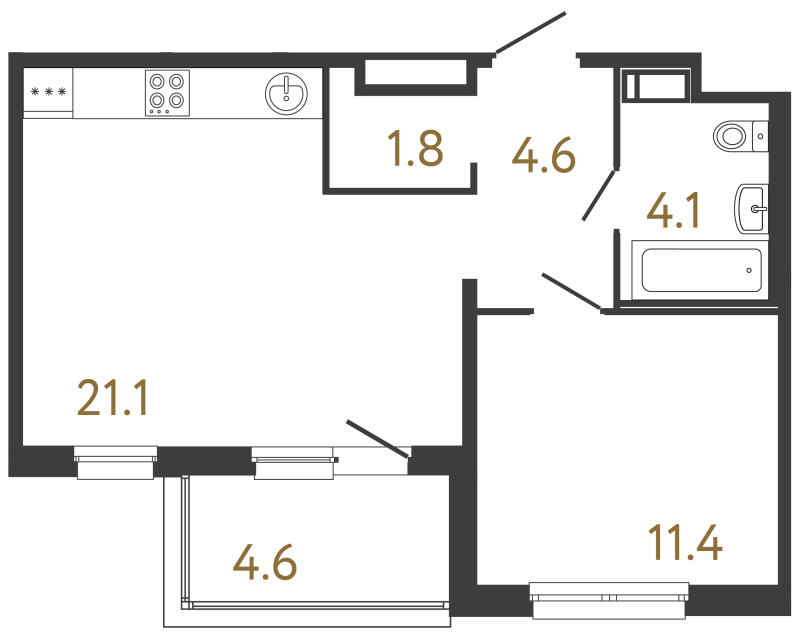 Однокомнатная квартира №181 в ЖК Передвижники - 43 м²  - №2