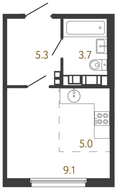 Студия №666 в ЖК Гений - 23.1 м²  - №2